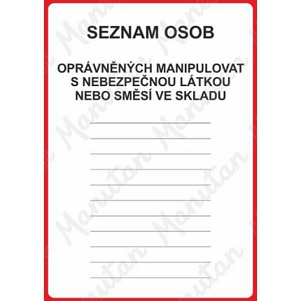 Seznam osob opravněných manipulovat, samolepka 148 x 210 x 0,1 mm A5