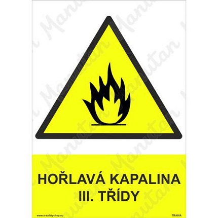 Hořlavá kapalina III. třídy, plast 297 x 420 x 2 mm A3