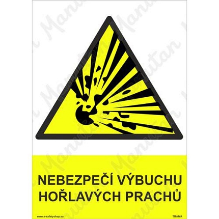 Nebezpečí výbuchu hořlavých prachů, samolepka 210 x 297 x 0,1 mm A4