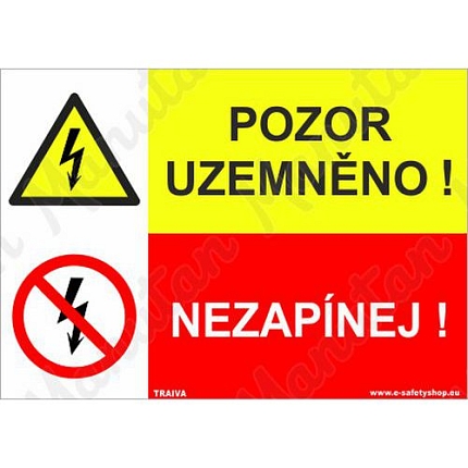 Pozor uzemněno nezapínej, samolepka 210 x 148 x 0,1 mm A5