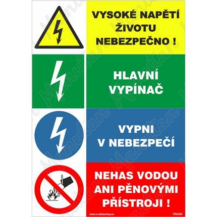 Vysoké napětí životu nebezpečno, samolepka 148 x 210 x 0,1 mm A5