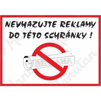 Nevhazujte reklamy do této schránky, plast 148 x 105 x 0,5 mm A6