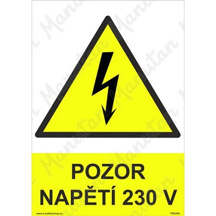 Pozor napětí 230 V, samolepka 148 x 210 x 0,1 mm A5