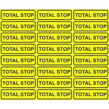 Total stop - Stop tlačítko, samolepka 100 x 30 x 0,1 mm, arch 18 ks