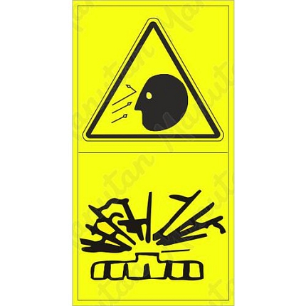 Výstraha možnost zásahu obličeje letícím objektem, samolepka 45 x 85 x 0,1 mm