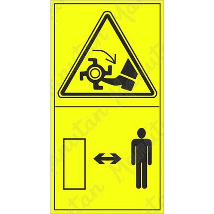 Výstraha možnost oddělení dolních končetin u rotačních kultivátorů, samolepka 95 x 175 x 0,1 mm