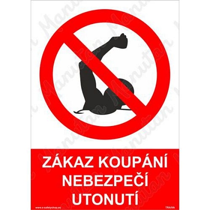 Zákaz koupání nebezpečí utonutí, plast 148 x 210 x 0,5 mm A5