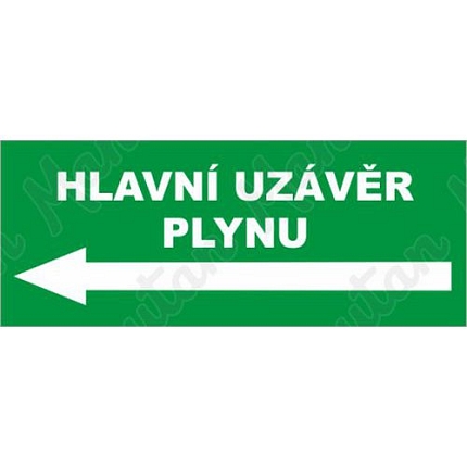 Hlavní uzávěr plynu vlevo, plast 210 x 80 x 0,5 mm