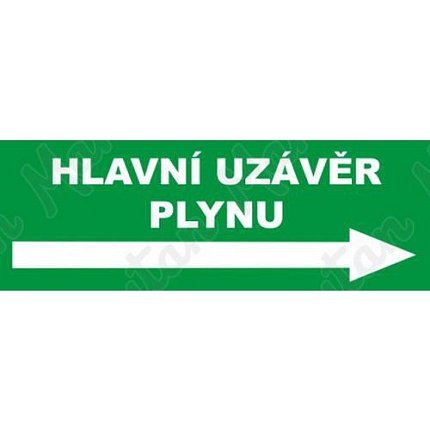 Hlavní uzávěr plynu vpravo, samolepka 210 x 80 x 0,1 mm