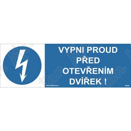 Vypni proud před otevřením dvířek, samolepka 210 x 80 x 0,1 mm