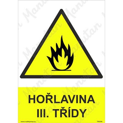 Hořlaviny lll. třídy, samolepka 210 x 297 x 0,1 mm A4