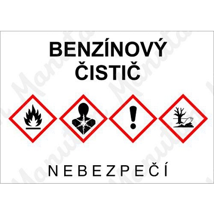 Benzínový čistič, samolepka 105 x 74 x 0,1 mm