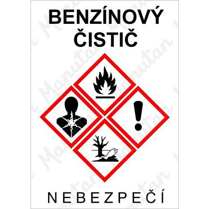 Benzínový čistič, samolepka 52 x 74 x 0,1 mm