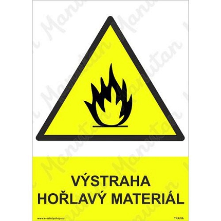 Pozor hořlavý materiál, plast 210 x 297 x 2 mm A4