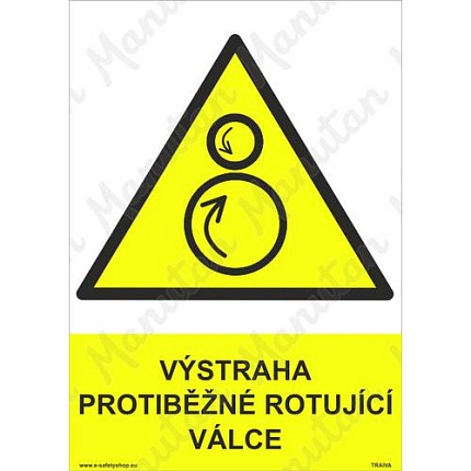 Výstraha protiběžné rotující válce, samolepka 148 x 210 x 0,1 mm A5