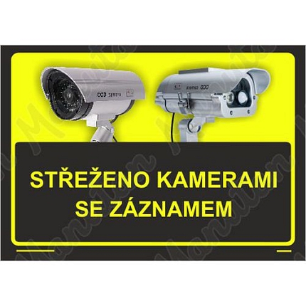 Střeženo kamerami se záznamem, plast 297 x 210 x 0,5 mm A4