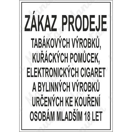 Zákaz prodeje alkoholických nápojů osobám mladším 18 let, plast 297 x 210 x 0,5 mm A4