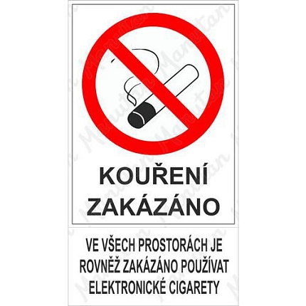 Zákaz kouření elektronických cigaret ve všech prostorách, plast 234 x 420 x 0,5 mm