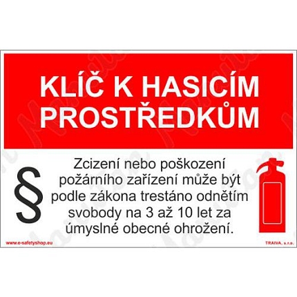 Klíč k hasicím prostředkům, samolepka 150 x 100 x 0,1 mm
