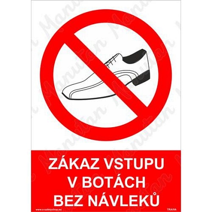 Zákaz vstupu v botách bez návleků, samolepka 148 x 210 x 0,1 mm A5