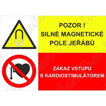 Pozor silné magnetické pole jeřábů, plast 210 x 150 x 0,5 mm