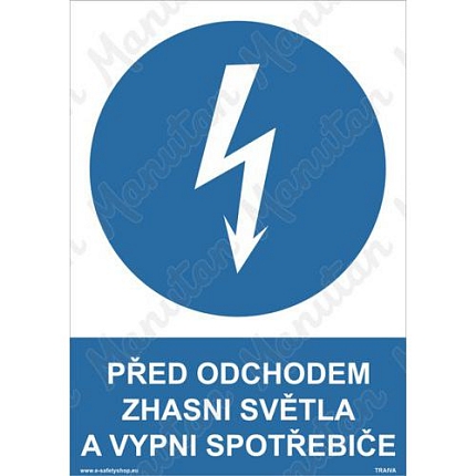 Před odchodem zhasni světla a vypni spotřebiče, samolepka 210 x 297 x 0,1 mm A4