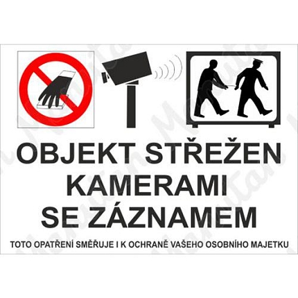 Objekt střežen kamerami se záznamem, samolepka 105 x 74 x 0,1 mm