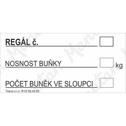 Označení regálu, samolepka 420 x 297 x 0,1 mm A3