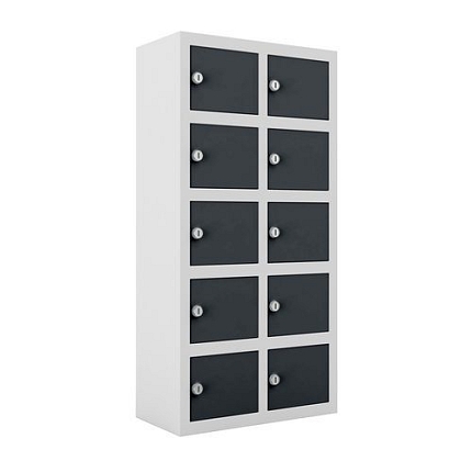 Svařovaná skříň na osobní věci Ben, 10 boxů, cylindrický zámek, šedá/antracit