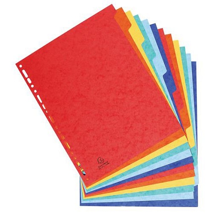 Barevné rozdružovače Exacompta, pro formát 24 x 32 cm, počet dělení 12