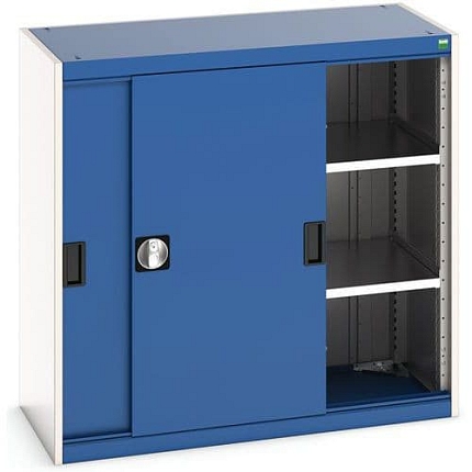 Dílenská skříň s posuvnými dveřmi, 100 x 105 x 52,5 cm, 2 police, šedá-modrá