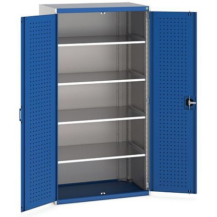 Dílenská skříň Bott Cubio, 200 x 105 x 65 cm, perfo dveře, šedá-modrá