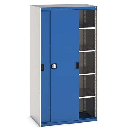 Dílenská skříň s posuvnými dveřmi, 200 x 105 x 65 cm, 4 police, šedá-modrá