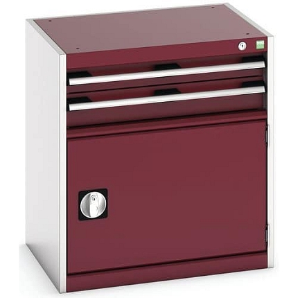 Dílenská zásuvková skříň Bott Cubio, 70 x 65 x 52,5 cm, 2 zásuvky, 1 skříňka, šedá-červená