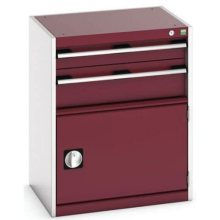 Dílenská zásuvková skříň Bott Cubio, 80 x 65 x 52,5 cm, 2 zásuvky, 1 skříňka, šedá-červená