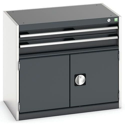 Dílenská zásuvková skříň Bott Cubio, 70 x 80 x 52,5 cm, 2 zásuvky, 1 skříňka, šedá-antracit