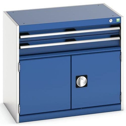 Dílenská zásuvková skříň Bott Cubio, 70 x 80 x 52,5 cm, 2 zásuvky, 1 skříňka, šedá-modrá