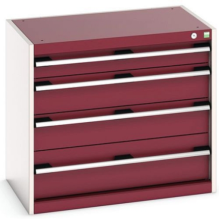 Dílenská zásuvková skříň Bott Cubio, 70 x 80 x 52,5 cm, 4 zásuvky, šedá-červená