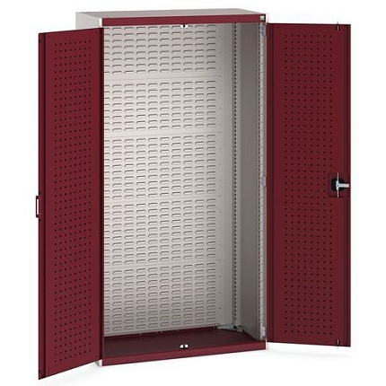 Dílenské skříně s perfo panely pro držáky na boxy/nářadí, 200 x 105 x 52,5 cm, šedá-červená
