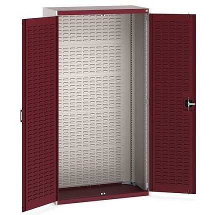 Dílenské skříně s perfo panely pro držáky na boxy/boxy, 200 x 105 x 52,5 cm, šedá-červená