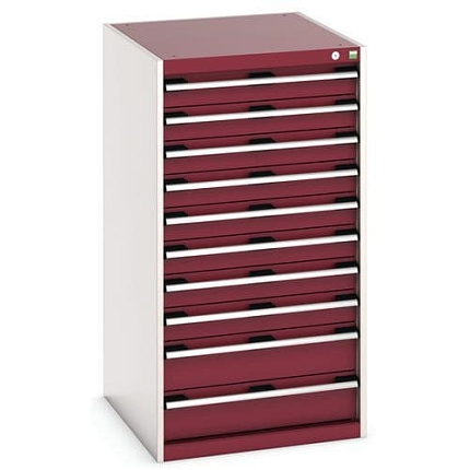 Dílenská zásuvková skříň Bott Cubio, 120 x 65 x 75 cm, 10 zásuvek, šedá-červená