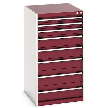 Dílenská zásuvková skříň Bott Cubio, 120 x 65 x 75 cm, 8 zásuvek, šedá-červená