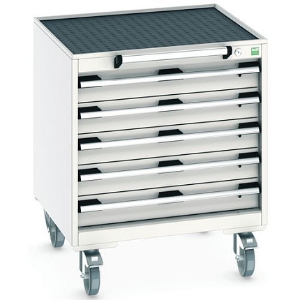 Mobilní zásuvková skříň Bott Cubio, 78.5 x 65 x 65 cm, 5 zásuvek, rohož, šedá-šedá