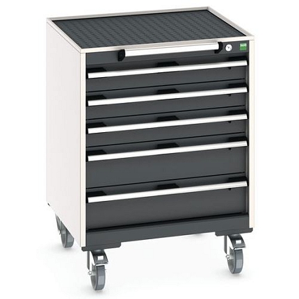 Mobilní zásuvková skříň Bott Cubio, 88.5 x 65 x 65 cm, 5 zásuvek, rohož, šedá-antracit