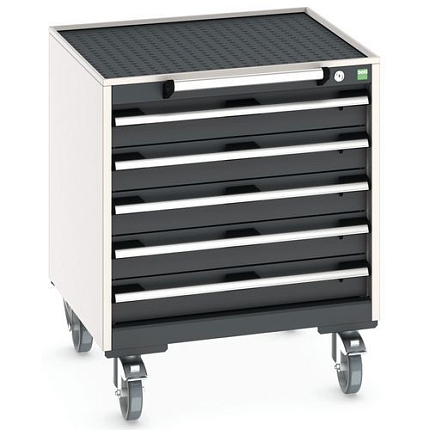 Mobilní zásuvková skříň Bott Cubio, 78.5 x 65 x 65 cm, 5 zásuvek, rohož, šedá-antracit