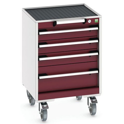 Mobilní zásuvková skříň Bott Cubio, 78,5 x 52,5 x 52,5 cm, 4 zásuvky, rohož, šedá-červená