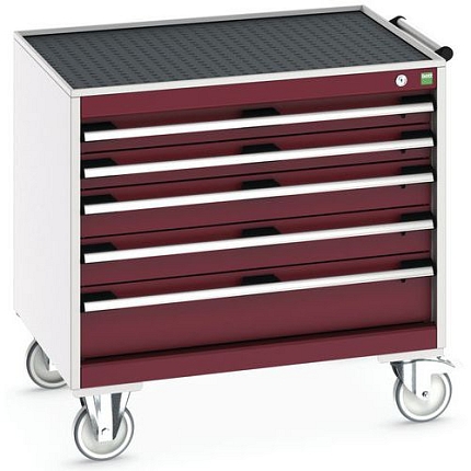 Mobilní zásuvková skříň Bott Cubio, 78,5 x 80 x 65 cm, 5 zásuvek, rohož, šedá-červená