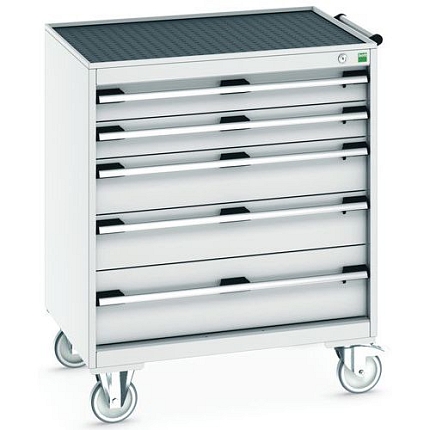 Mobilní zásuvková skříň Bott Cubio, 98,5 x 80 x 65 cm, 5 zásuvek, rohož, šedá-šedá