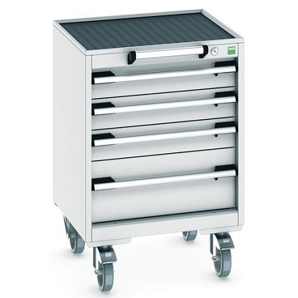 Mobilní zásuvková skříň Bott Cubio, 78,5 x 52,5 x 52,5 cm, 4 zásuvky, rohož, šedá-šedá