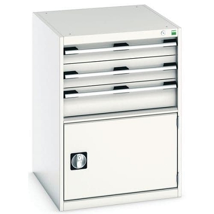 Dílenská zásuvková skříň Bott Cubio, 90 x 65 x 75 cm, 3 zásuvky, 1 skříňka, šedá-šedá